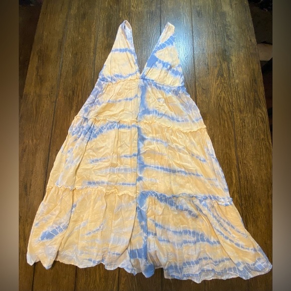 Boho Me Blue And Yellow Tie Dye Maxi Dress Size Medium B17 - Picture 1 of 5